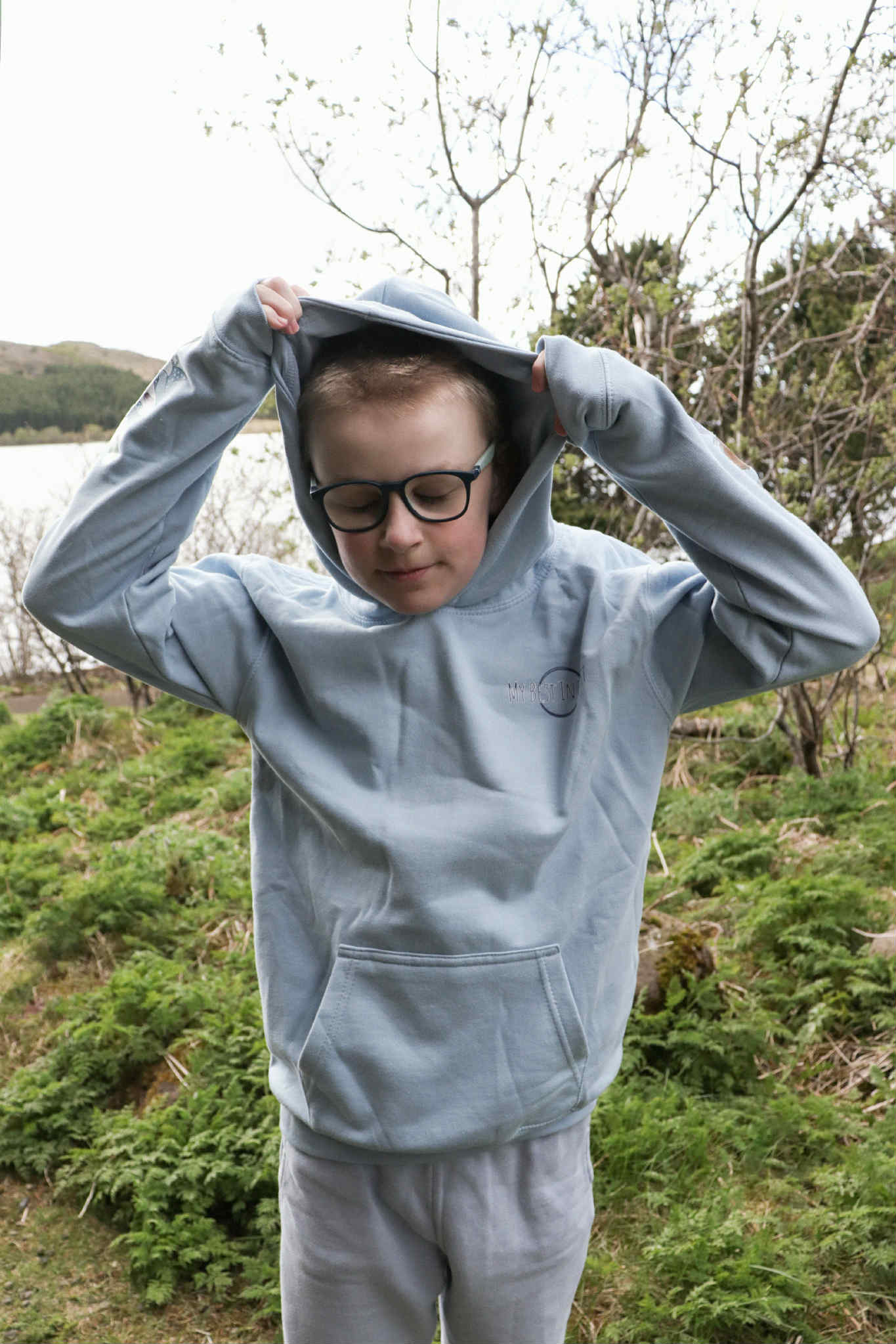 Samskiptapeysa með hettu - Ljósblá